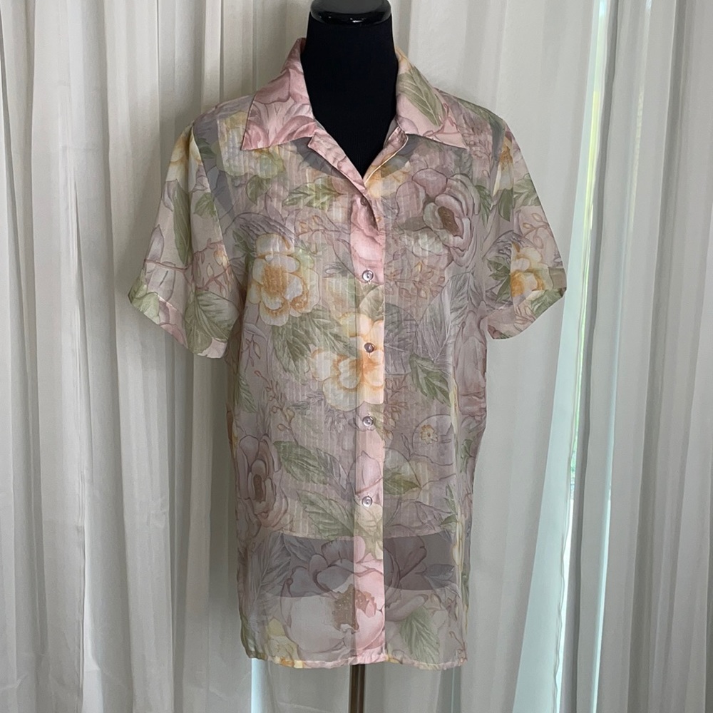 Pink Floral NOTATIONS 2-pc Blouse, size M